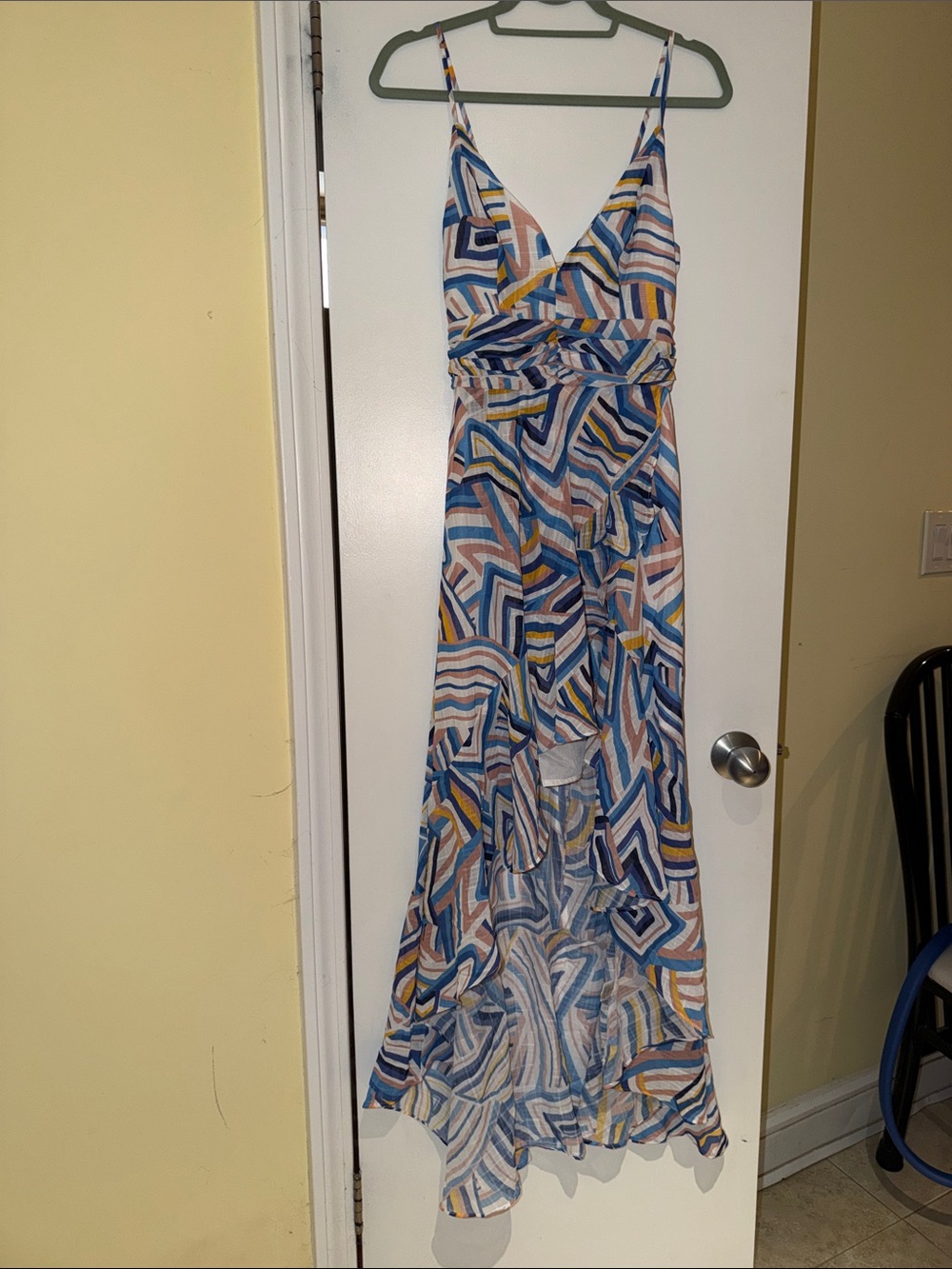 Spaghetti Strap Geometric Print Maxi Dress - Blue & Pink